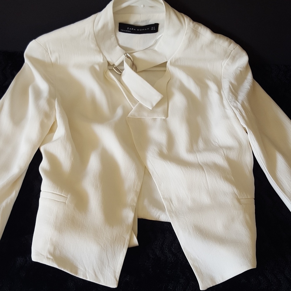 🍒ZARA WOMEN OPEN BLAZER JACKET CREAM COLOR S 26
